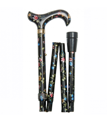 Canne de marche pliante réglable florale noire