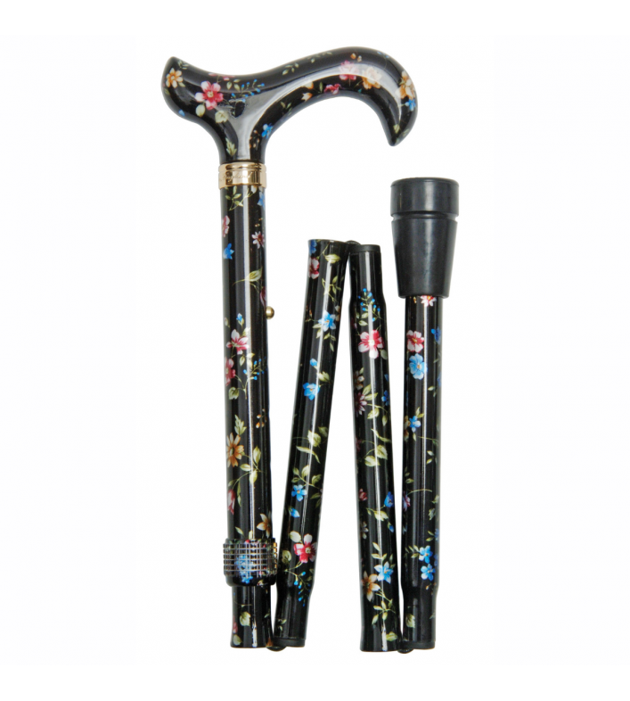 Canne de marche pliante réglable florale noire