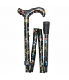 Canne de marche pliante réglable florale noire