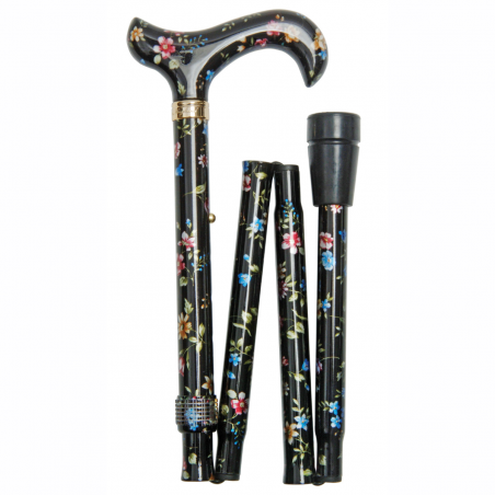 Canne de marche pliante réglable florale noire