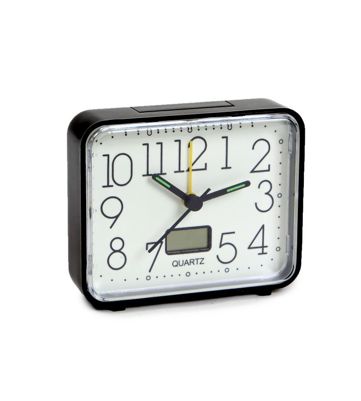 Réveil phosphorescent noir senior cadran lumineux grands chiffres thermomètre LCD quartz — Couleur Senior