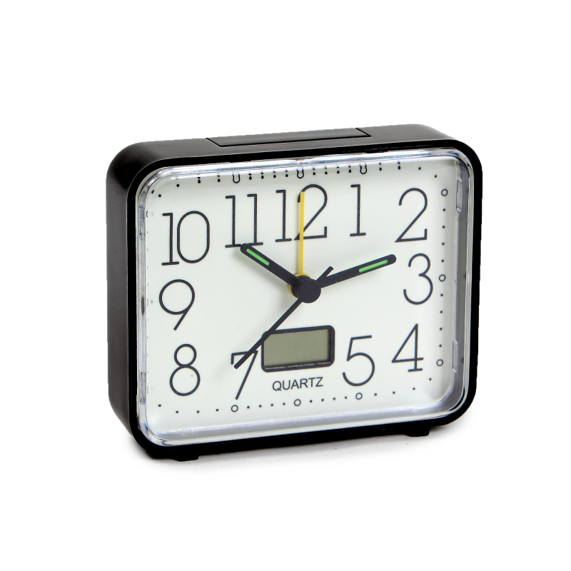 Réveil phosphorescent noir senior cadran lumineux grands chiffres thermomètre LCD quartz — Couleur Senior