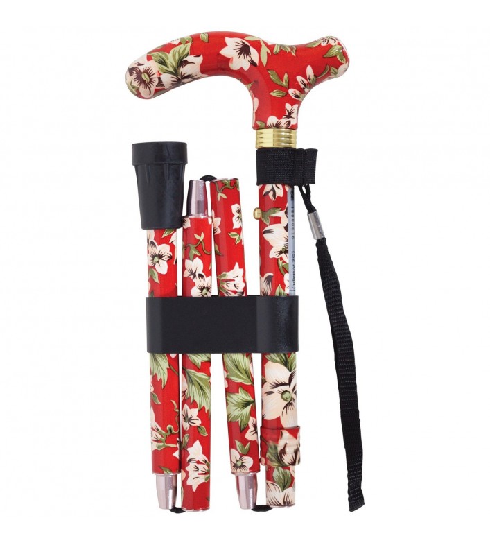 Canne de marche pliante réglable rouge à fleurs Canne de marche pliante réglable rouge à fleurs