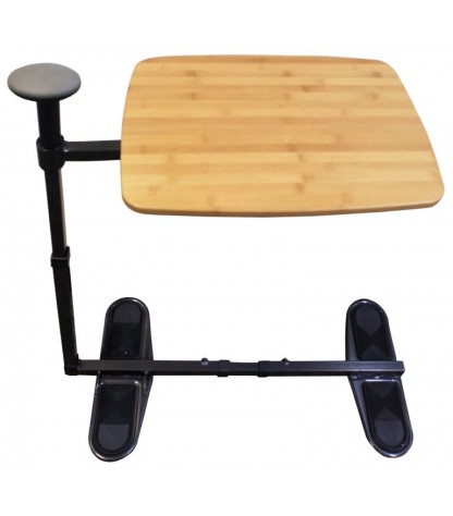 Tablette avec poignée de redressement, vue de face. Maintien sécurisé depuis le fauteuil.