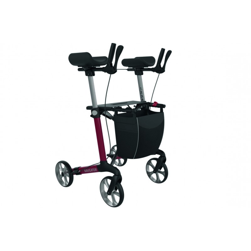 Rollator RehaSense Navigator, face. Appuis brachiaux remboursés par la Sécurité sociale.