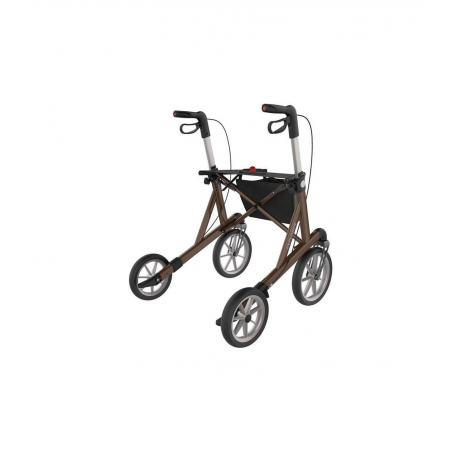 Déambulateur tout-terrain à 4 roues avec siège et dossier, éligible au remboursement de santé.