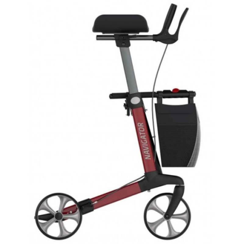 Profil du rollator Navigator avec appuis antébrachiaux. Soutien pris en charge par la Sécu.