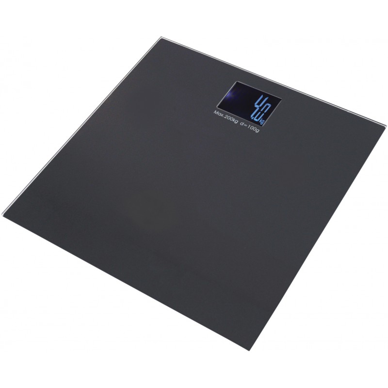 Pèse-personne parlant noir verre trempé 6mm écran LCD bleu senior malvoyant 200kg fond blanc CouleurSenior
