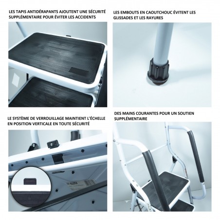 Marchepied avec main courante – Escabeau pliant sécurisé intérieur/extérieur