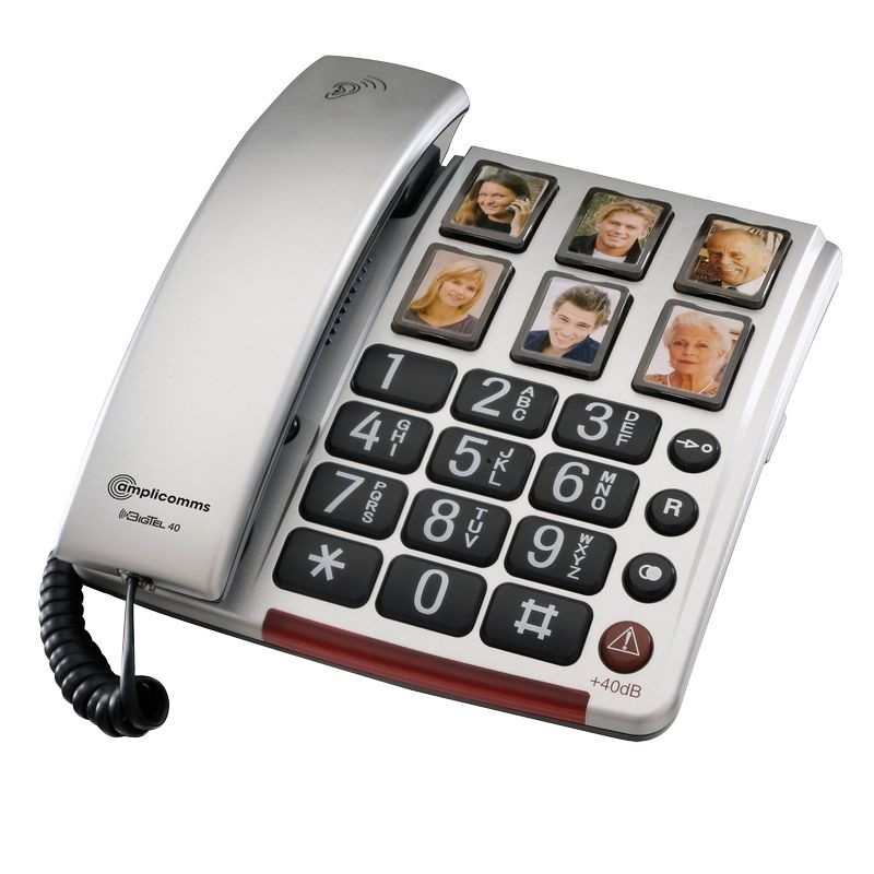 Téléphone avec clavier à larges numéros et 6 touches mémo programmables.