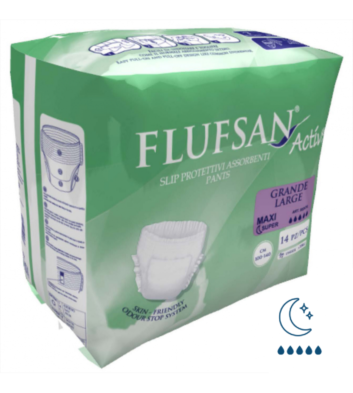 Culottes absorbantes nuit Maxi Super taille L, garantissant une nuit au sec et sans stress du tout.