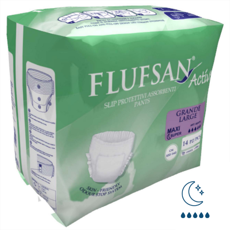 Culottes absorbantes nuit Maxi Super taille L, garantissant une nuit au sec et sans stress du tout.