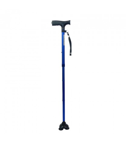 Canne de marche tripode, stabilicane pliable et réglable, couleur bleue. Prise en charge par la sécurité sociale.