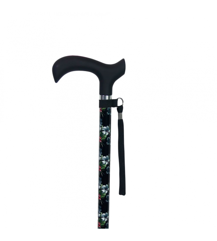 Canne de marche réglable noire à fleurs