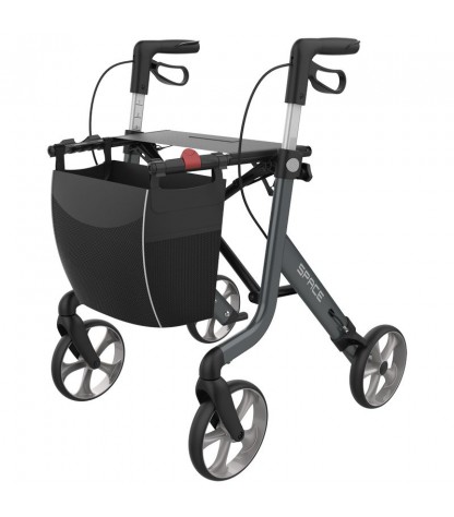 Rollator Rehasense Space gris aluminium 4 roues TPE antidérapantes pliant structure X senior CouleurSenior