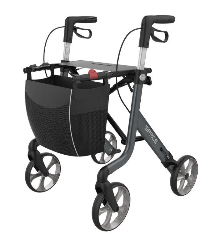 Rollator Rehasense Space gris aluminium 4 roues TPE antidérapantes pliant structure X senior CouleurSenior