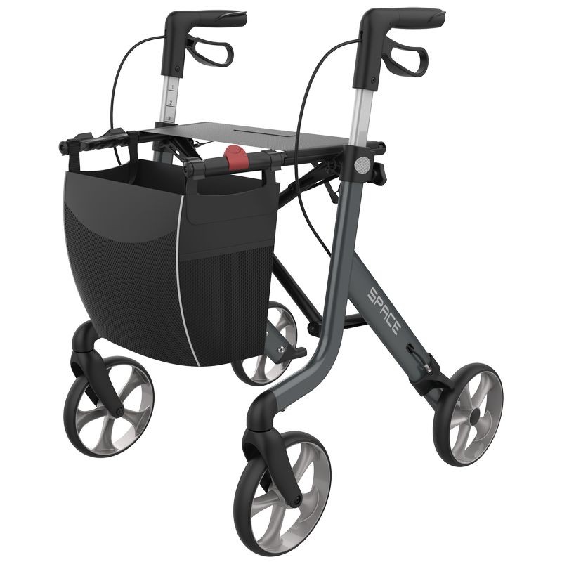 Rollator Rehasense Space gris aluminium 4 roues TPE antidérapantes pliant structure X senior CouleurSenior