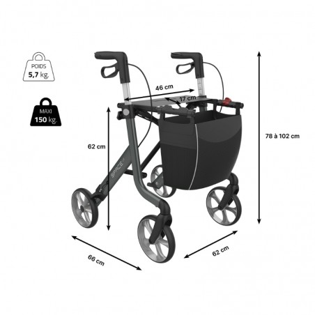Dimensions déambulateur Rehasense Space largeur longueur hauteur