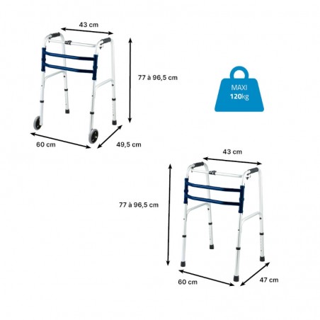 Cadre de marche pliant 2 roues