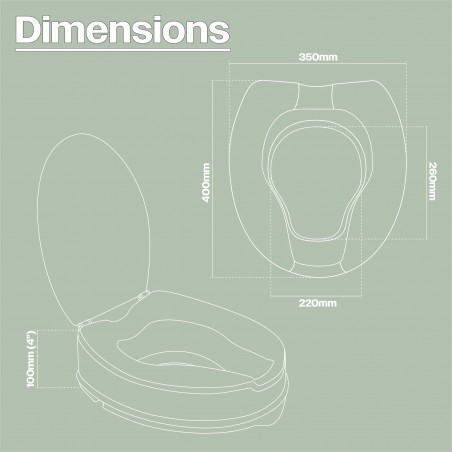 Dimensions réhausseur WC 10 cm TPR souple charge 190 kg fixation brackets standard couleur senior