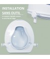 Installation siège WC surélevé rembourré bleu blanc accessibilité salle de bain