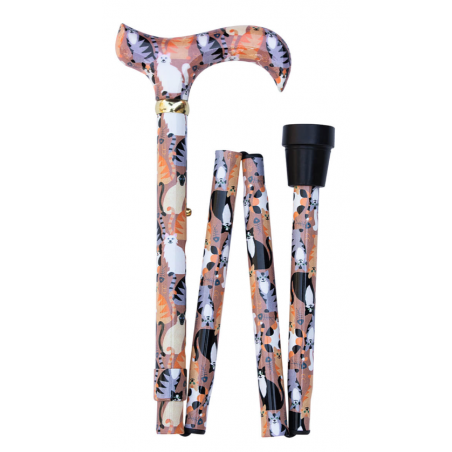 Canne pliante réglable style Chats souriants – Élégante et pratique