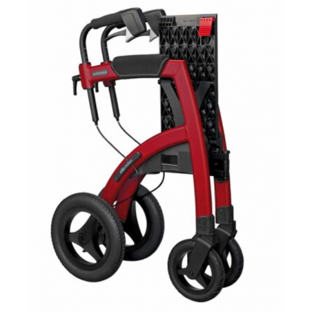 Déambulateur et fauteuil roulant Rollz Motion Performance, couleur rouge, pliable facilement.