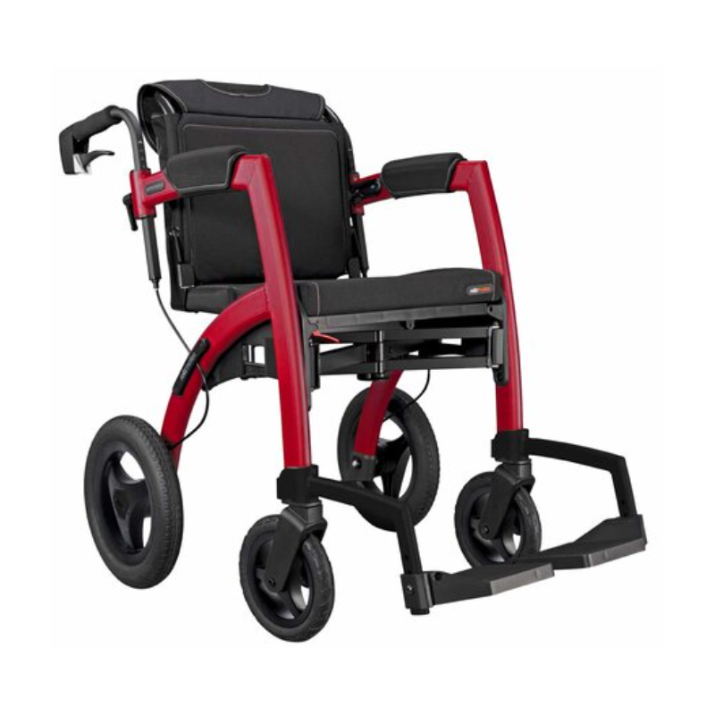 Vue du fauteuil roulant Rollz Motion Performance, couleur rouge pour petites tailles, convertible en déambulateur.