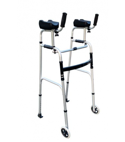 Cadre de marche appuis brachiaux blanc aluminium pliant réglable 96 à 112 cm senior fond blanc CouleurSenior