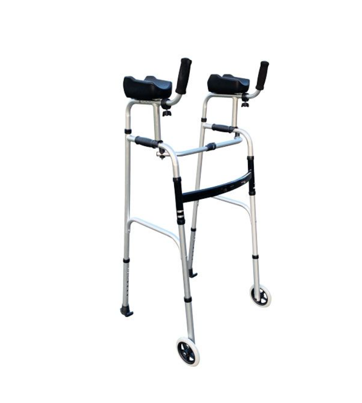 Cadre de marche appuis brachiaux blanc aluminium pliant réglable 96 à 112 cm senior fond blanc CouleurSenior