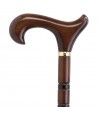 Poignée Derby sur canne senior en bois foncé avec anneaux sculptés, élégance et qualité.