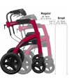 Tailles du déambulateur et du fauteuil roulant Rollz Motion Performance couleur rouges. Éligible au remboursement de Secú.
