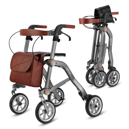 Déambulateur Trive 4 roues Uplivin – Léger, pliant double, avec sac et porte-canne