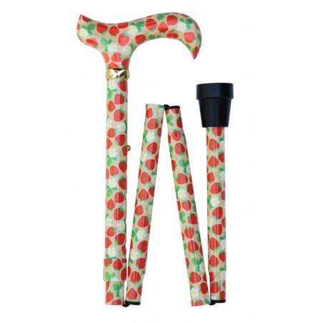 Canne de marche pliante, réglable, style fraises et crème