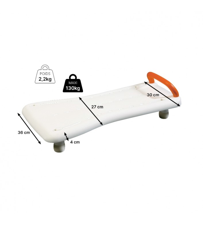 Dimension de la planche de bain, idéale pour prendre une douche en toute sécurité.