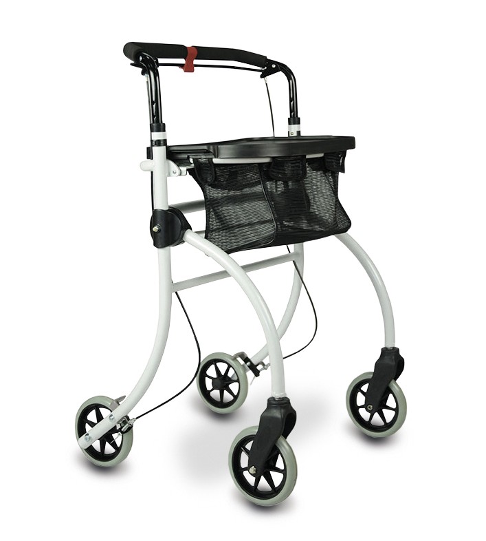 Rollator intérieur pliant, Roomba avec plateau et sac, pour se déplacer en toute sécurité dans l’appartement d’un senior.