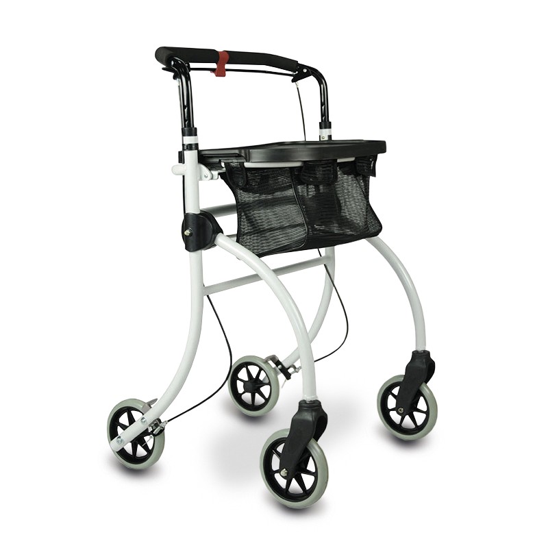 Rollator intérieur pliant, Roomba avec plateau et sac, pour se déplacer en toute sécurité dans l’appartement d’un senior.