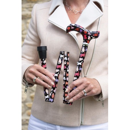 Canne de marche pliante réglable motif chats idéale pour femme amante des félins.