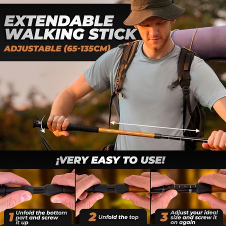 Bâton de marche ou randonnée trekking pliable et réglable en aluminium imitation bois