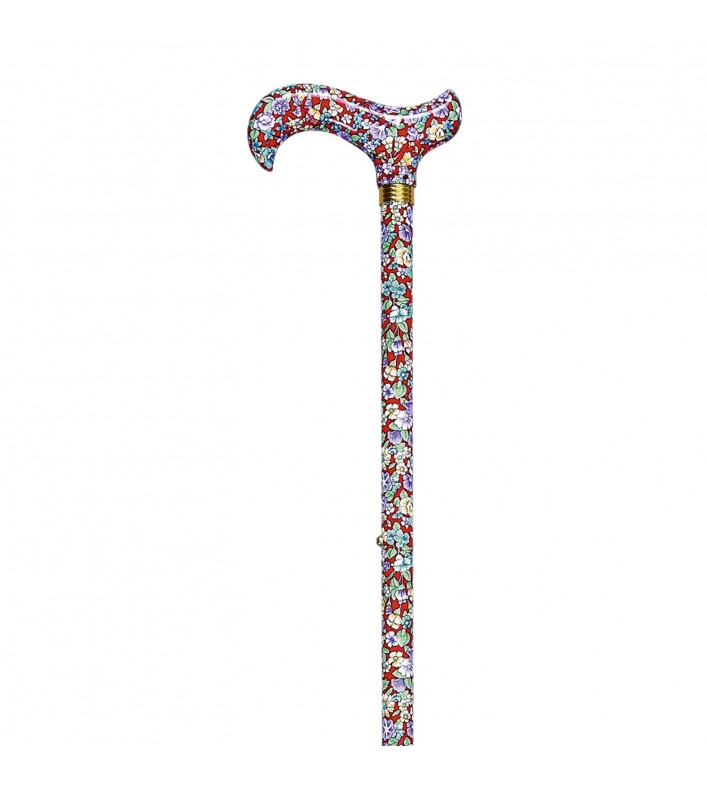 Canne de Marche Réglable Rouge Floral en Aluminium