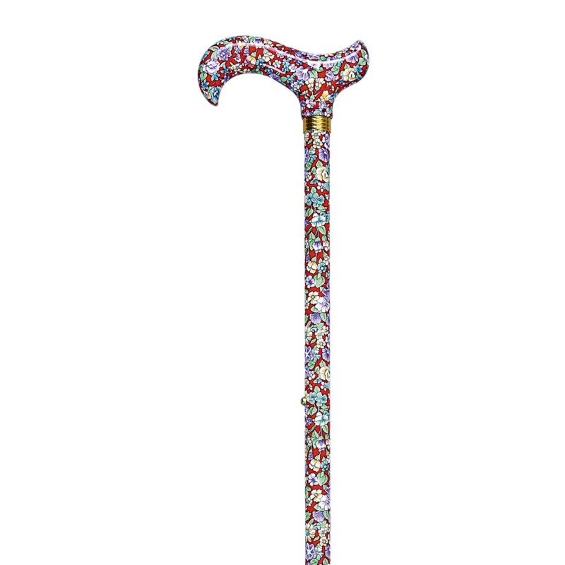Canne de Marche Réglable Rouge Floral en Aluminium