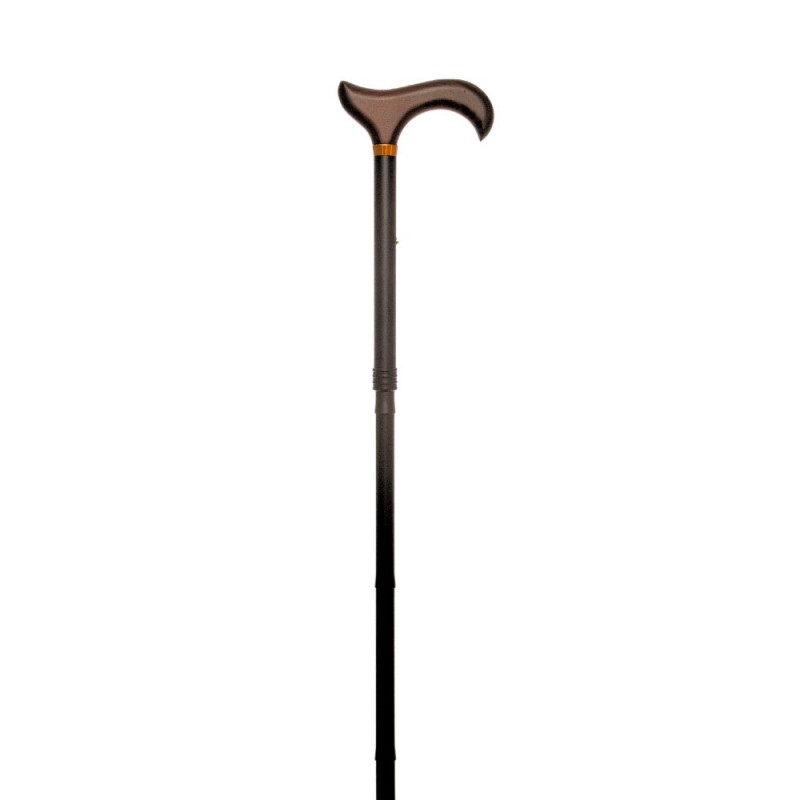 Canne de marche pliable et réglable noire  avec poignée en bois, idéale à offrir grâce à son élégance et sa discrétion.