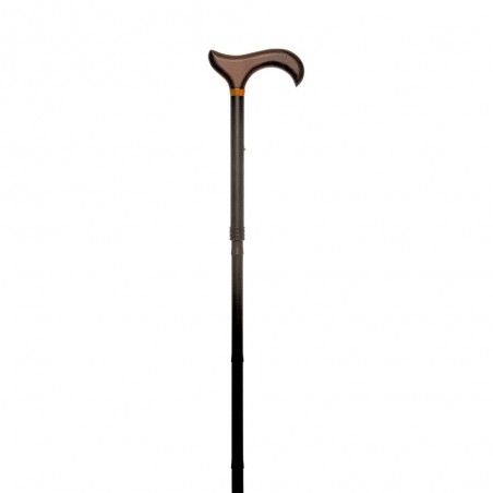 Canne de marche pliable et réglable noire  avec poignée en bois, idéale à offrir grâce à son élégance et sa discrétion.