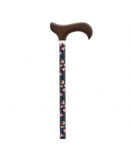 Canne de marche réglable, motif fleuri, poignée en bois. Produit de qualité de pharmacie.