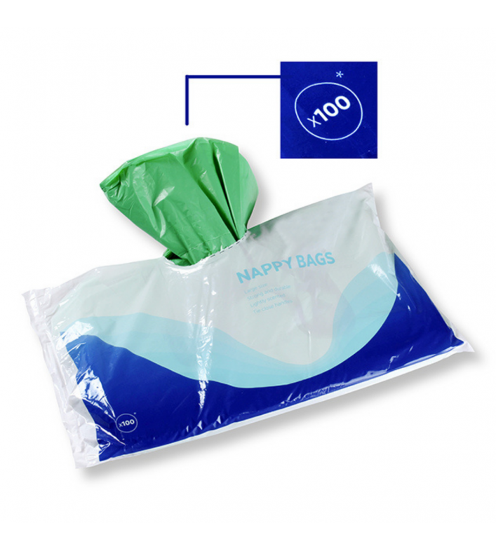Lot 100 sacs hygiéniques incontinence parfum pomme format 37x26 cm avec poignées à nouer