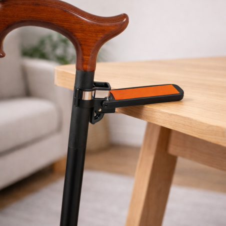 Porte-canne discret posé sur la table, une magnifique alternative à utiliser avec votre canne de marche.