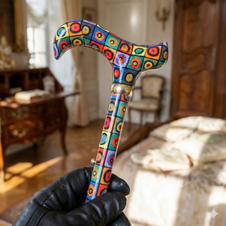 Poignée ergonomique Derby, aux carrés vifs et multicolores, exclusif, idéal pour des cadeaux.