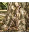 Canne florale appuyée contre un arbre, accessoire de marche alliant confort et esthétique.
