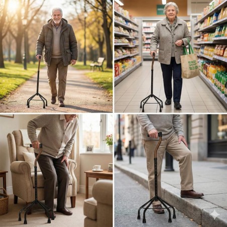 Canne de marche quadripode orthopédique Drive assurant une grande stabilité aux seniors.