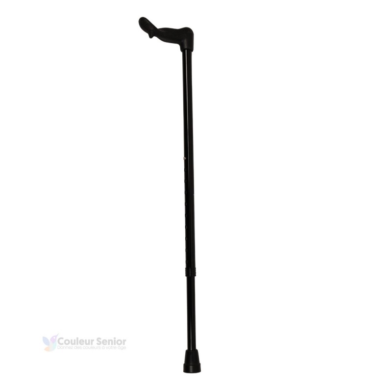 Vue latérale poignée ergonomique noire de la canne de marche orthopédique réglable Pharmacie.